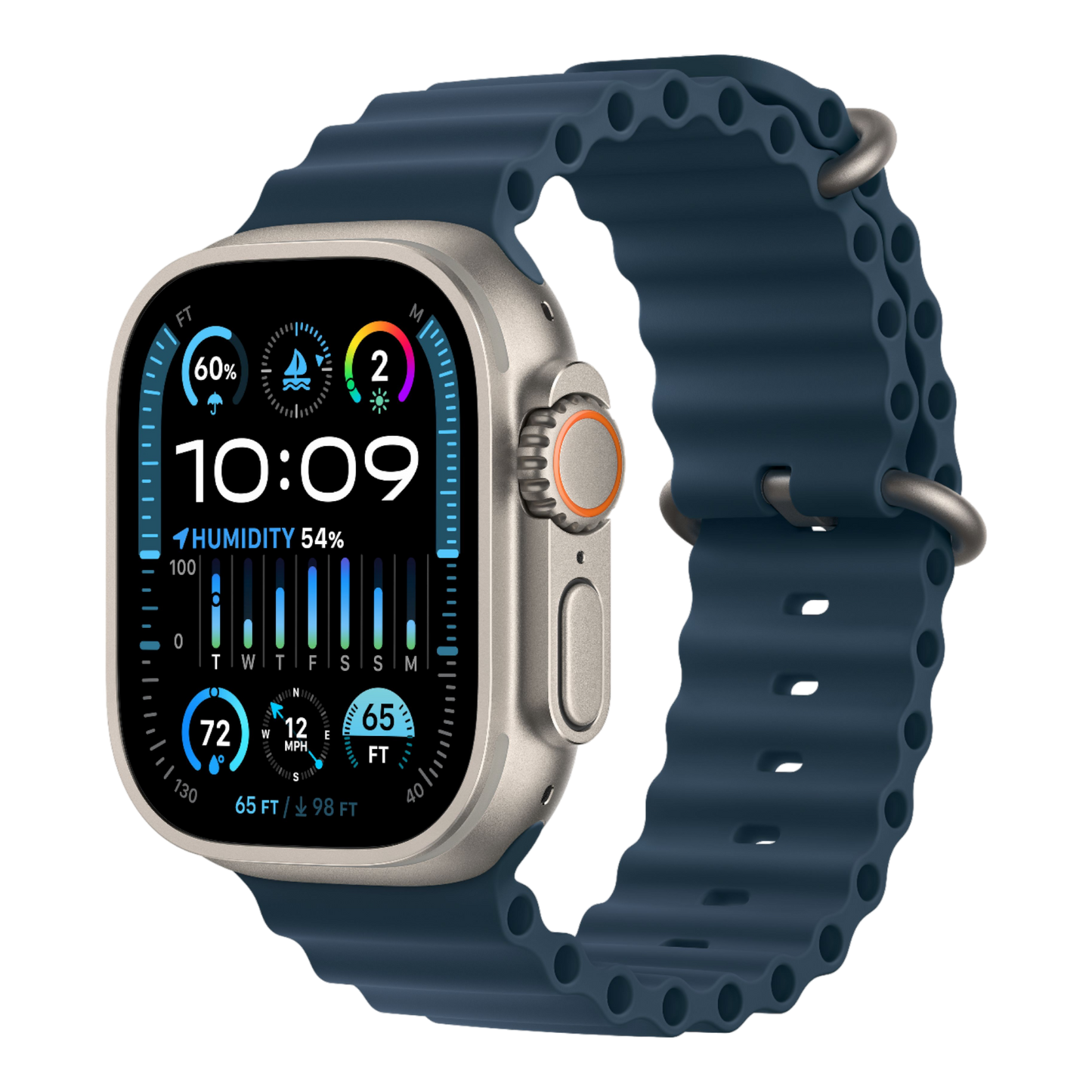 Apple Watch Ultra 2 GPS + Cellular, 49mm Titanium Case with Blue Ocean Band - alAsil