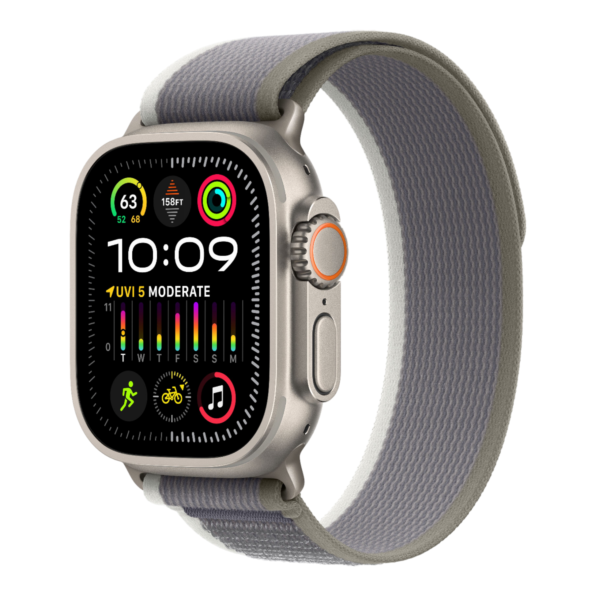 Apple Watch Ultra 2 GPS + Cellular, 49mm Titanium Case with Green/Gray Trail Loop - M/L - alAsil