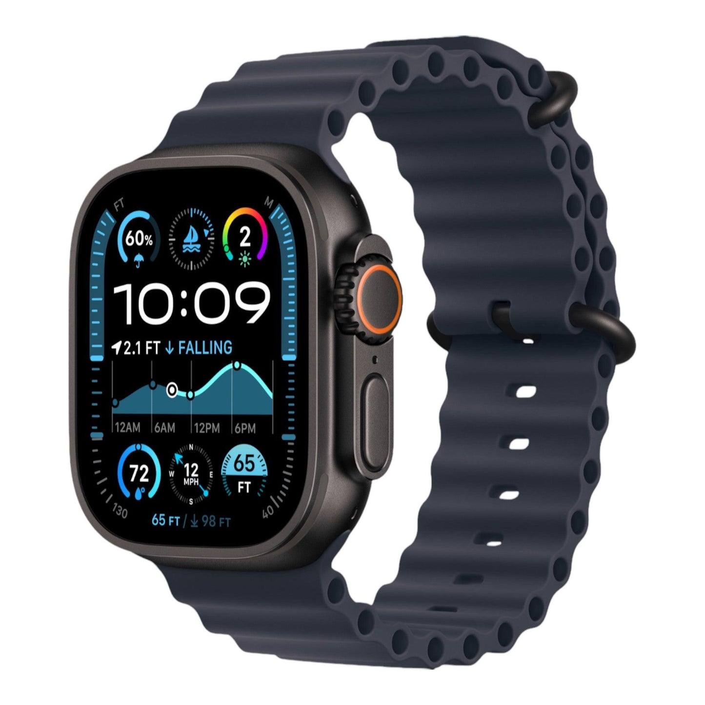 Apple Watch Ultra 2 GPS + Cellular, 49mm Black Titanium Case with Navy Ocean Band - alAsil