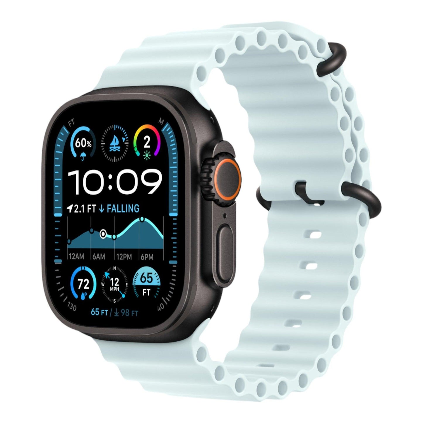 Apple Watch Ultra 2 GPS + Cellular, 49mm Black Titanium Case with Ice Blue Ocean Band - alAsil