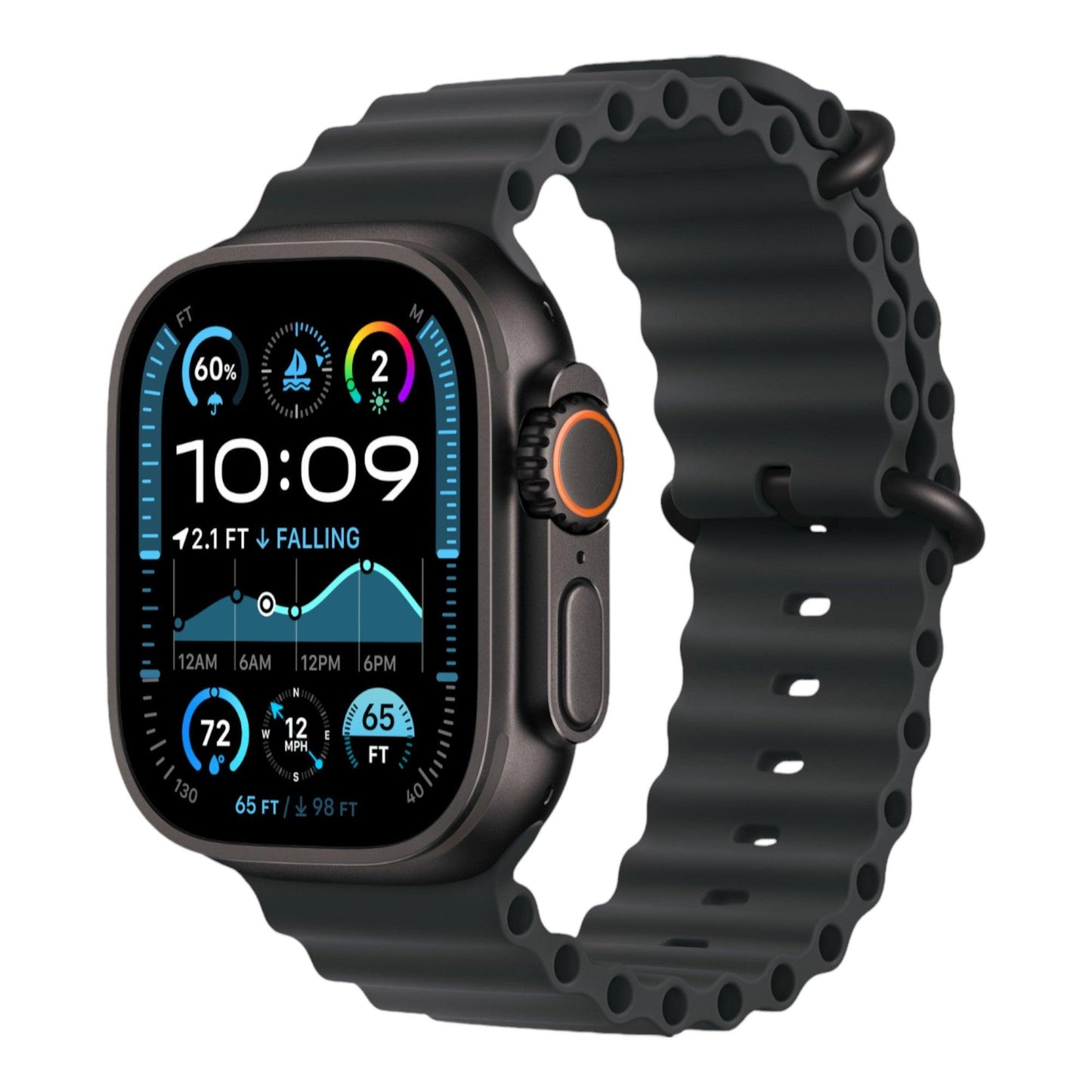 Apple Watch Ultra 2 GPS + Cellular, 49mm Black Titanium Case with Black Ocean Band - alAsil