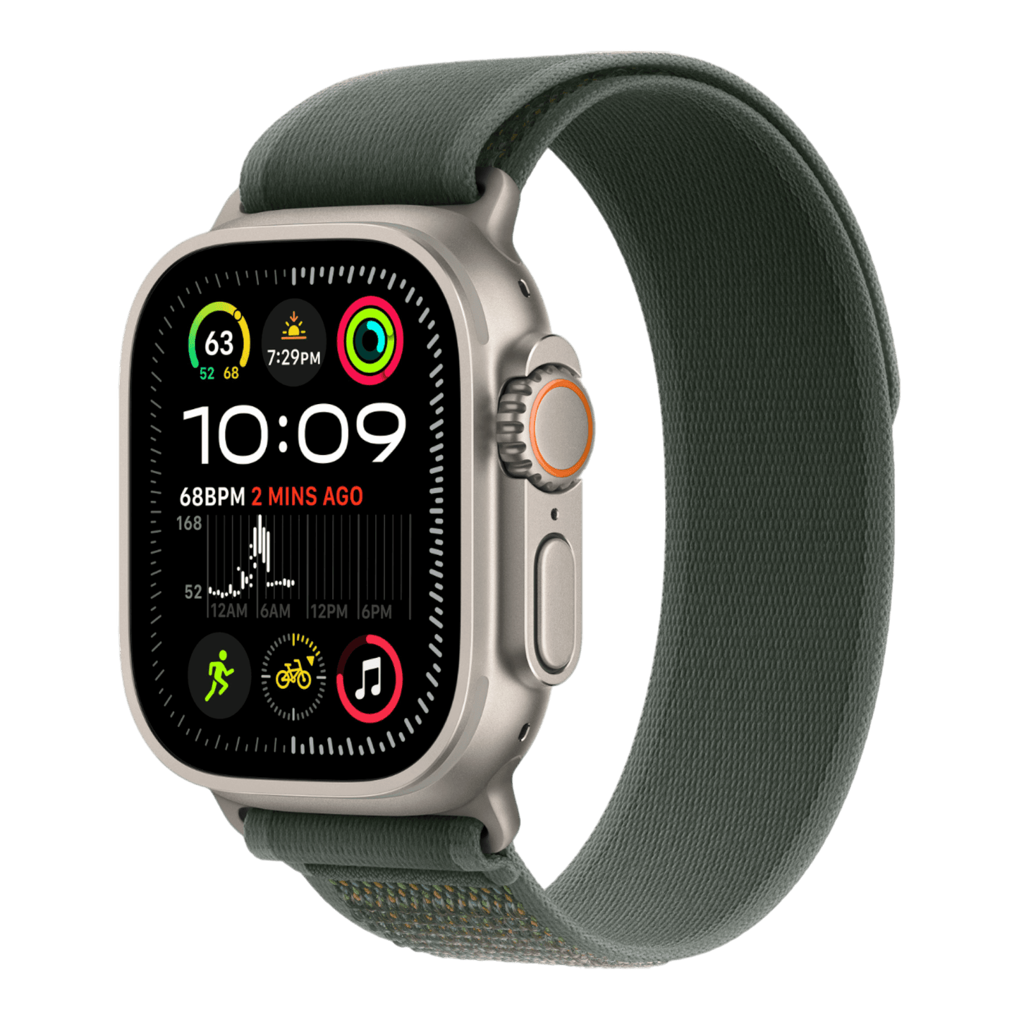 Apple Watch Ultra 2 GPS + Cellular, 49mm Natural Titanium Case with Green Trail Loop - M/L - alAsil
