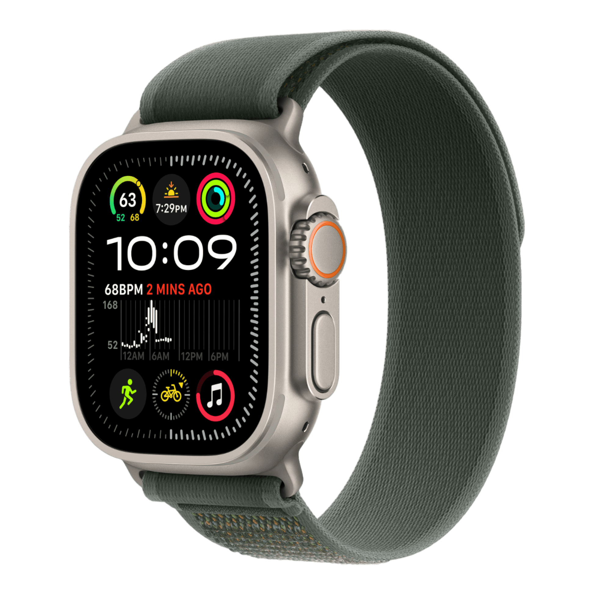 Apple Watch Ultra 2 GPS + Cellular, 49mm Natural Titanium Case with Green Trail Loop - M/L - alAsil