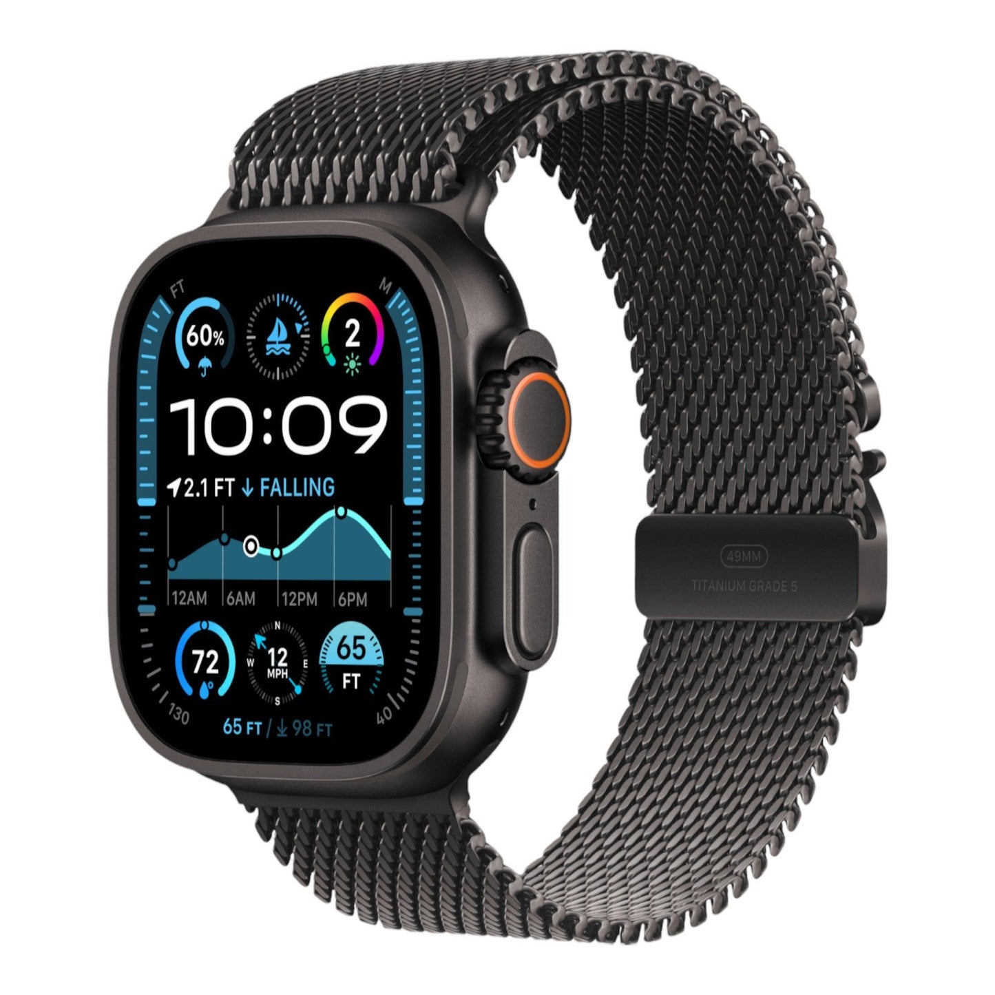 Apple Watch Ultra 2 GPS + Cellular, 49mm Black Titanium Case with Black Titanium Milanese Loop - Medium - alAsil