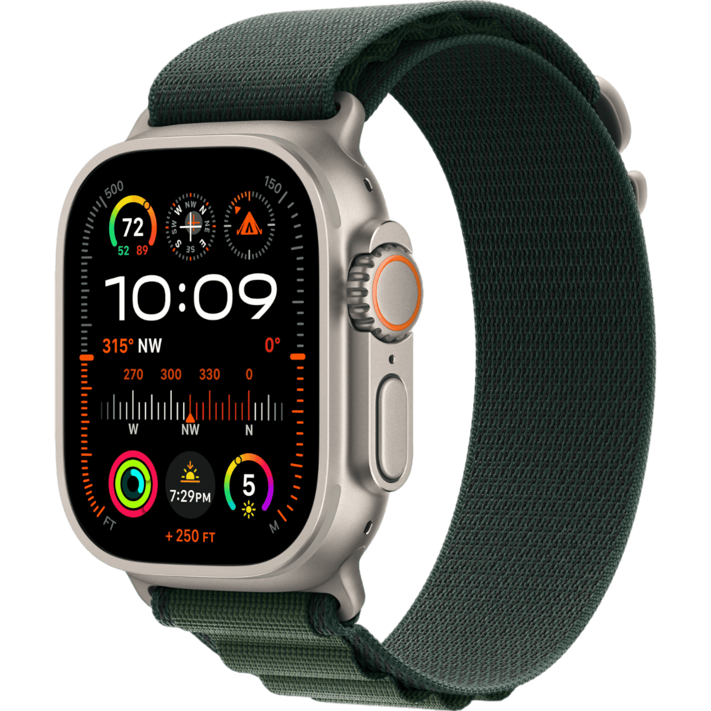 Apple Watch Ultra 2 GPS + Cellular, 49mm Natural Titanium Case with Dark Green Alpine Loop - Medium - alAsil