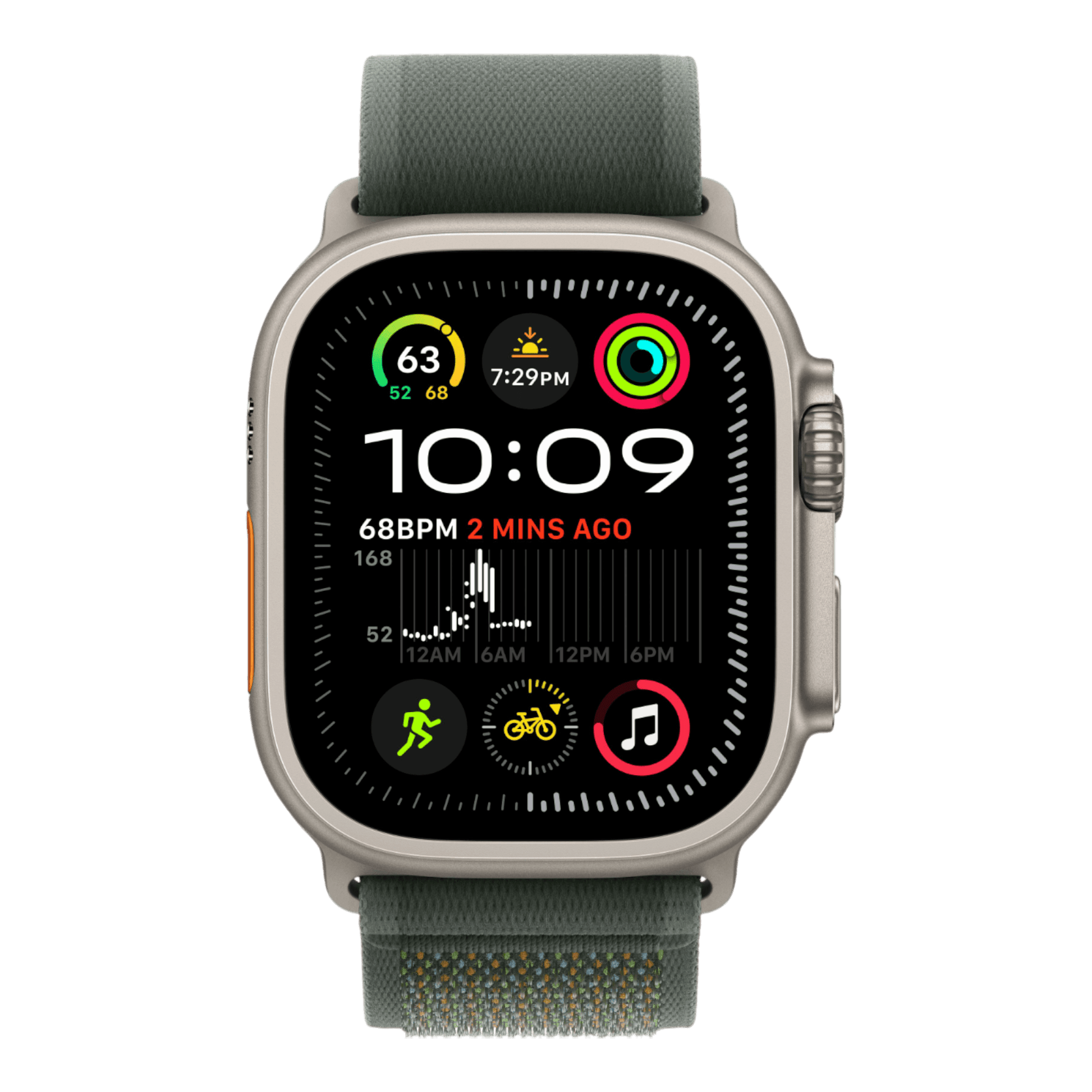 Apple Watch Ultra 2 GPS + Cellular, 49mm Natural Titanium Case with Green Trail Loop - M/L - alAsil