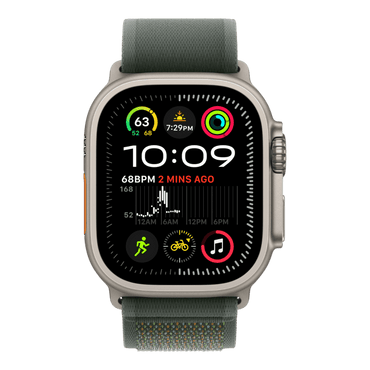 Apple Watch Ultra 2 GPS + Cellular, 49mm Natural Titanium Case with Green Trail Loop - M/L - alAsil