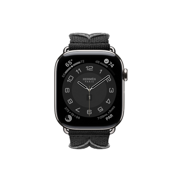 Apple Watch Hermès Series 10 GPS + Cellular, 46mm Silver Titanium Case with Noir/Gris Bridon Single Tour, Onesize