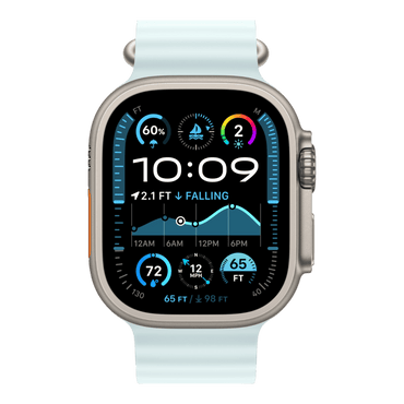 Apple Watch Ultra 2 GPS + Cellular, 49mm Natural Titanium Case with Ice Blue Ocean Band - alAsil
