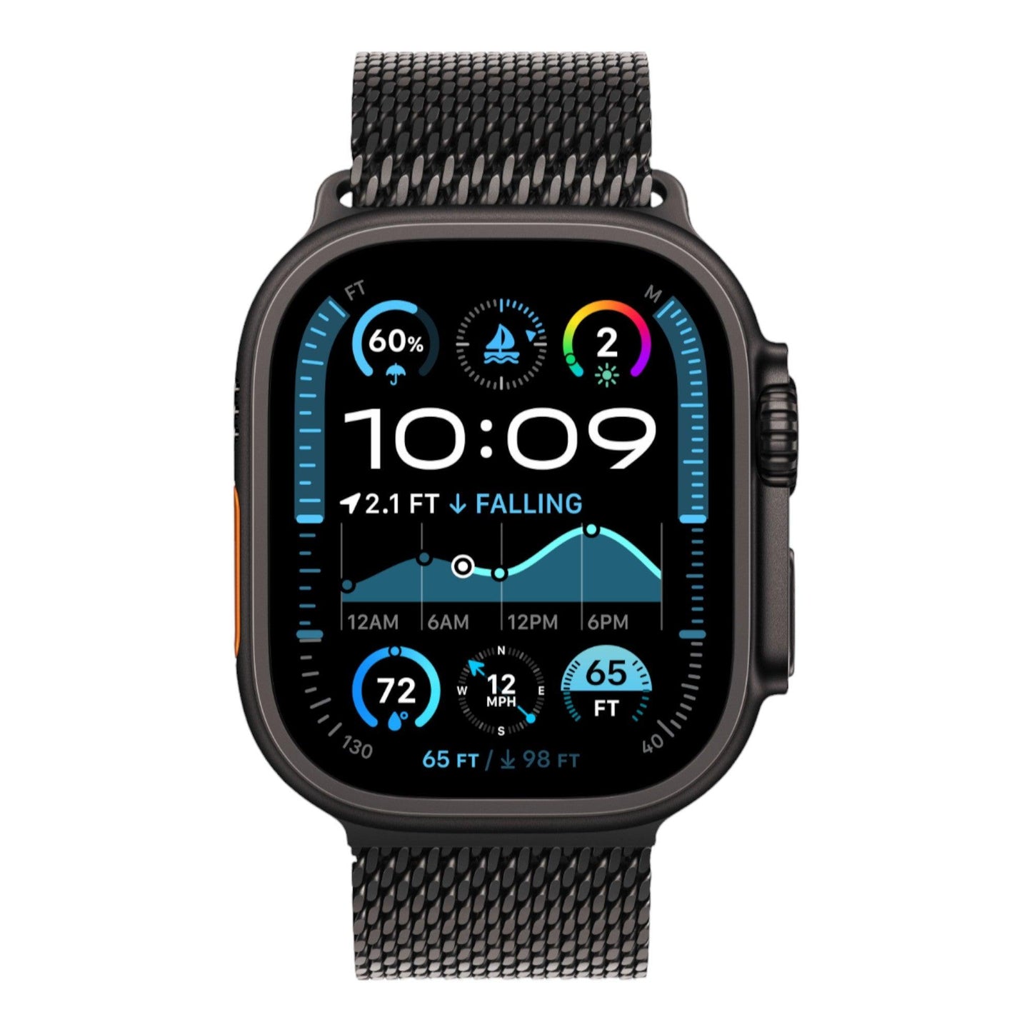 Apple Watch Ultra 2 GPS + Cellular, 49mm Black Titanium Case with Black Titanium Milanese Loop - Medium - alAsil