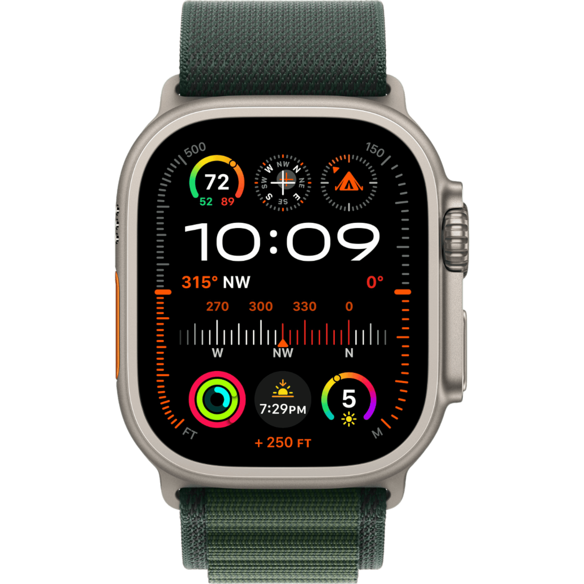 Apple Watch Ultra 2 GPS + Cellular, 49mm Natural Titanium Case with Dark Green Alpine Loop - Medium - alAsil