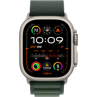 Apple Watch Ultra 2 GPS + Cellular, 49mm Natural Titanium Case with Dark Green Alpine Loop - Medium - alAsil