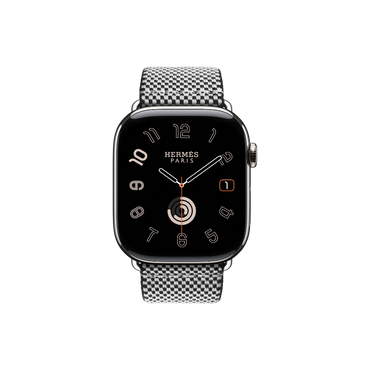 Apple Watch Hermès Series 10 GPS + Cellular, 46mm Silver Titanium Case with Noir/Écru Toile H Single Tour, Onesize