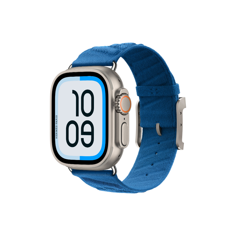 Apple Watch Hermès Ultra 2 GPS + Cellular, 49mm Natural Titanium Case with Bleu Hydra En Mer
