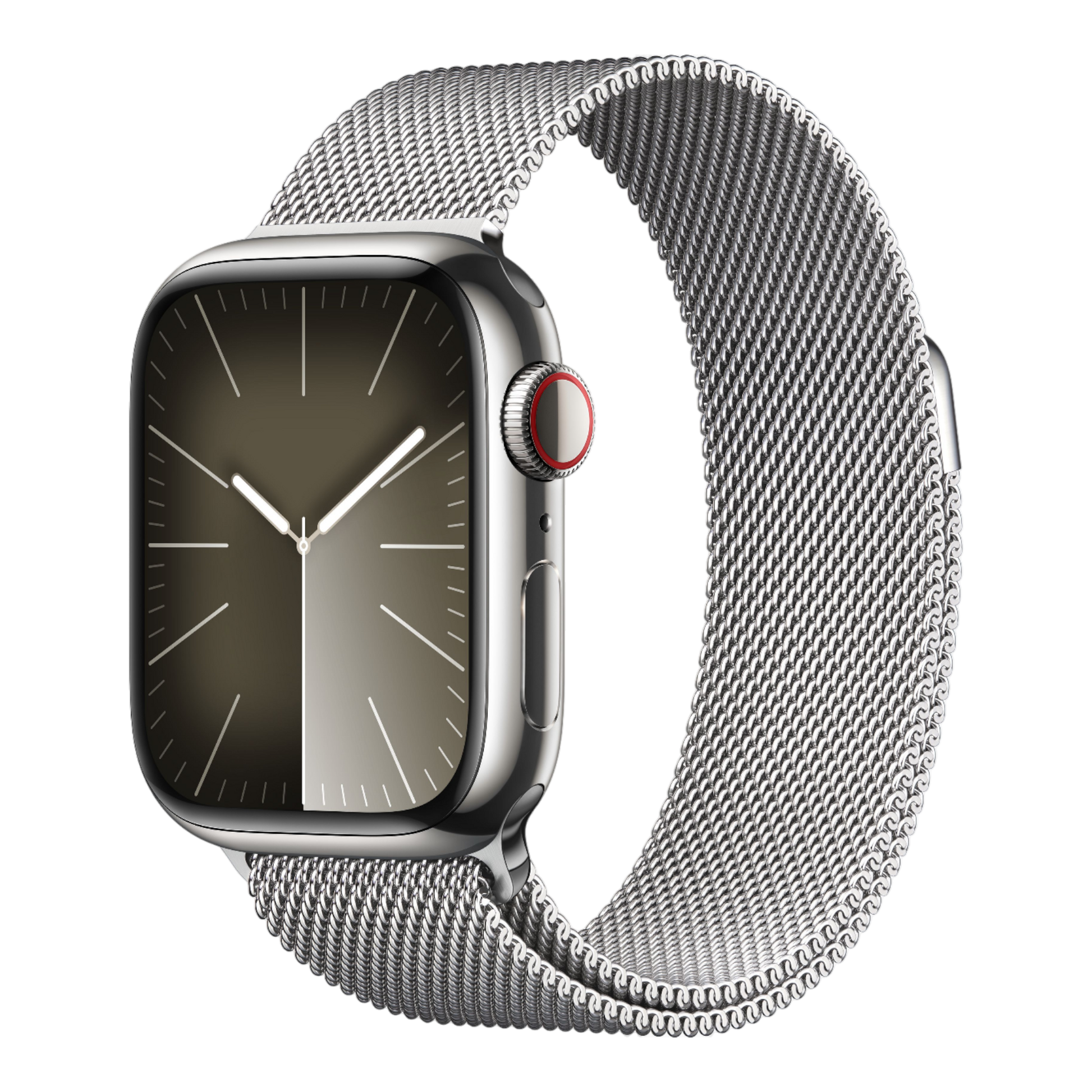 Apple Watch Series 9 GPS + Cellular, 41mm Silver Stainless Steel Case with Silver Milanese Loop - alAsil
