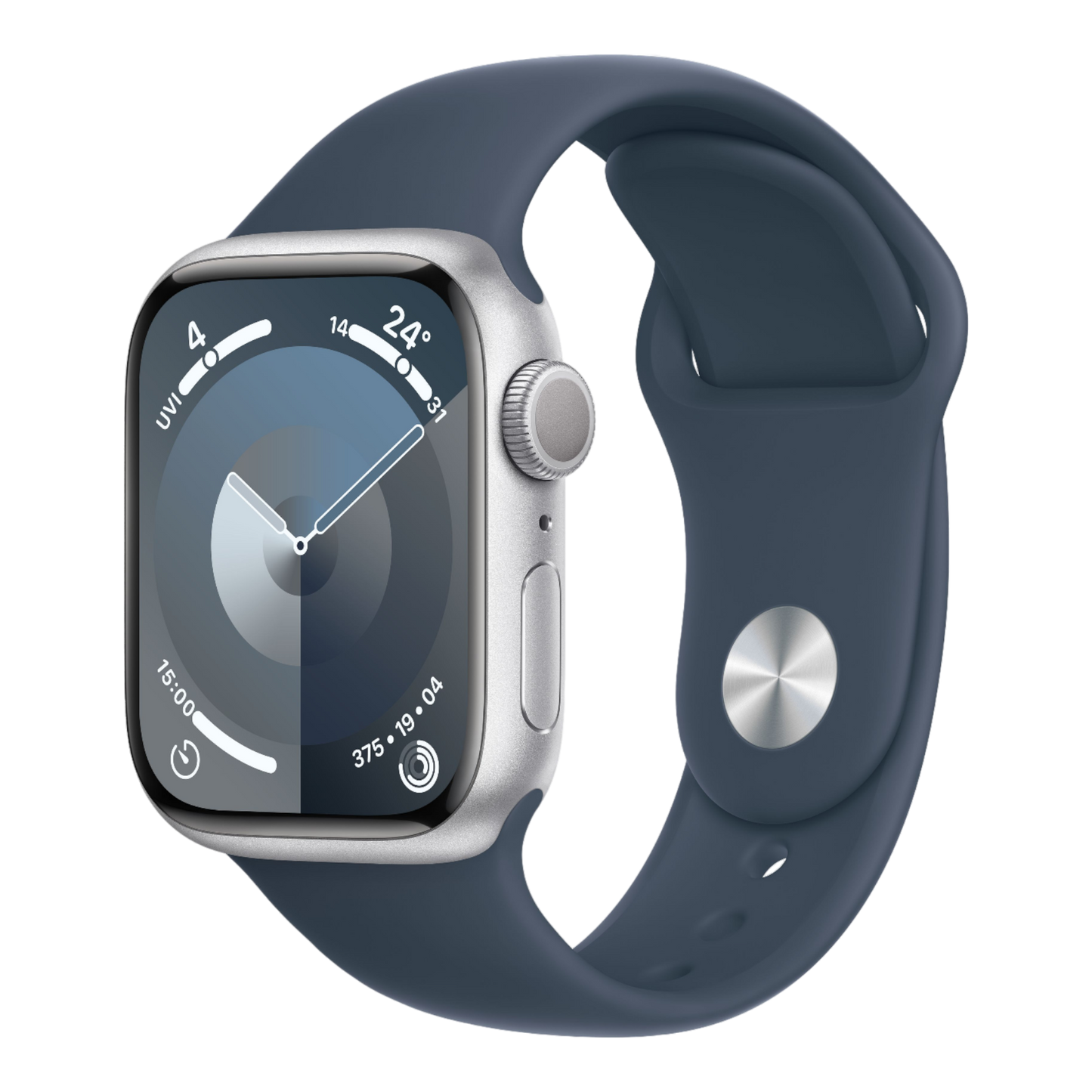 Apple Watch Series 9 GPS, 41mm Silver Aluminum Case with Storm Blue Sport Band - M/L - alAsil