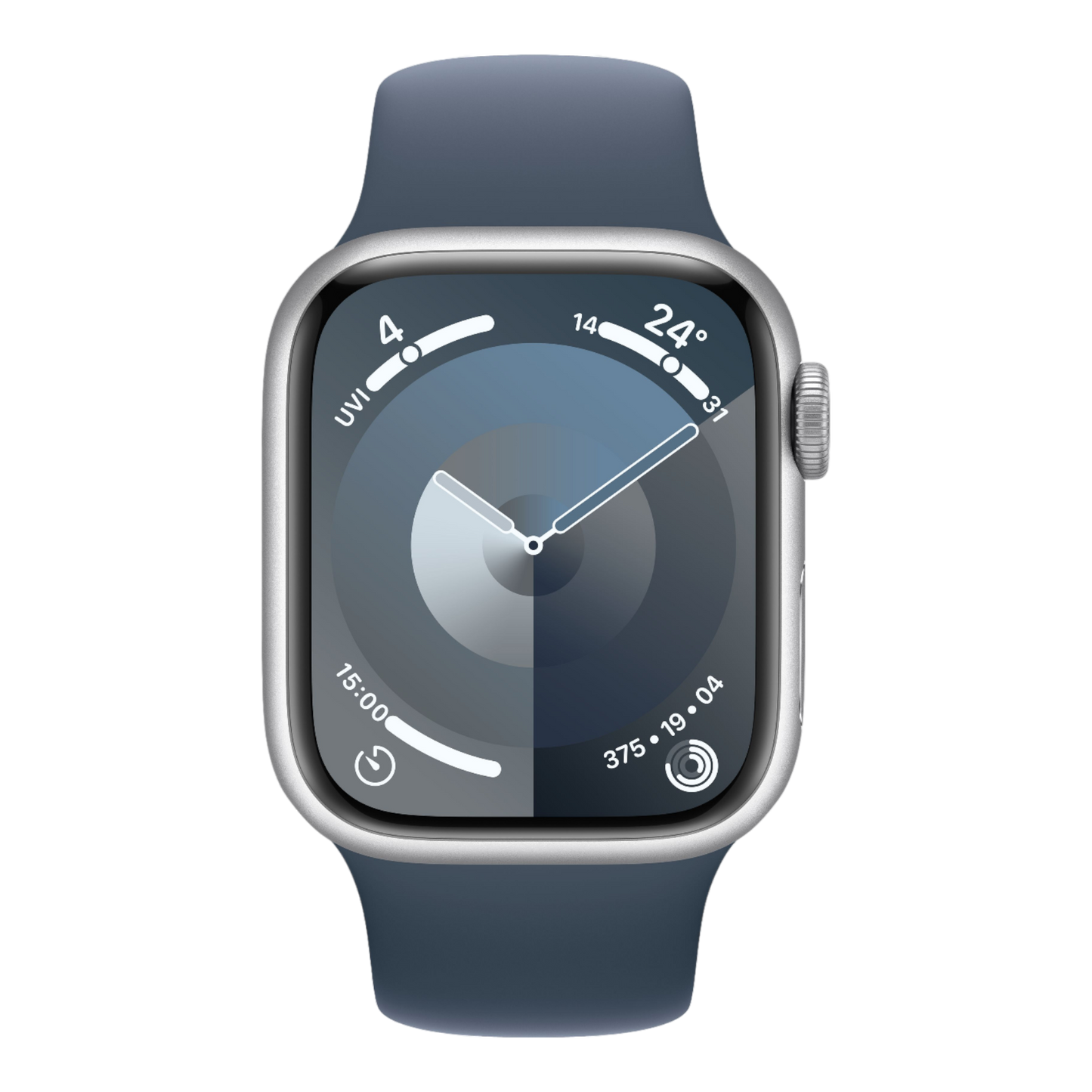 Apple Watch Series 9 GPS, 41mm Silver Aluminum Case with Storm Blue Sport Band - M/L - alAsil
