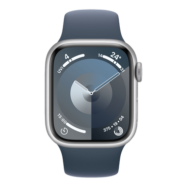 Apple Watch Series 9 GPS, 41mm Silver Aluminum Case with Storm Blue Sport Band - M/L - alAsil