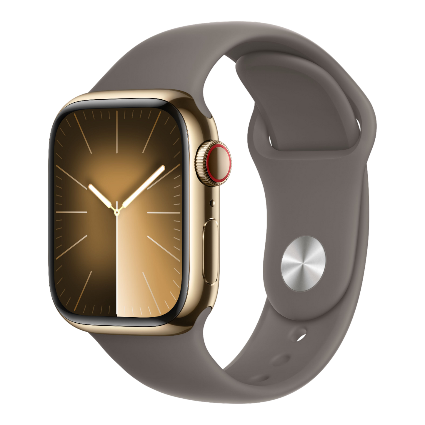 Apple Watch Series 9 GPS + Cellular, 41mm Gold Stainless Steel Case with Clay Sport Band - M/L - alAsil