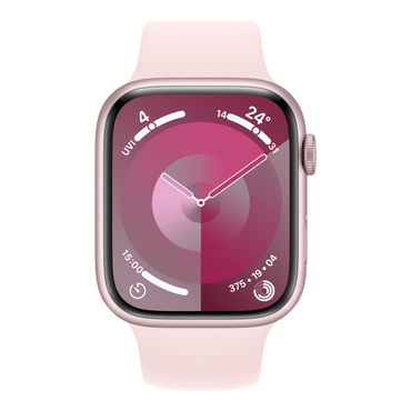 Apple Watch Series 9 GPS, 45mm Pink Aluminum Case with Light Pink Sport Band - S/M - alAsil