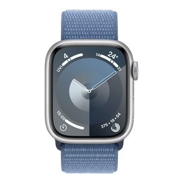 Apple Watch Series 9 GPS, 41mm Silver Aluminum Case with Winter Blue Sport Loop - alAsil