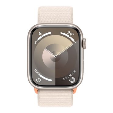 Apple Watch Series 9 GPS, 45mm Starlight Aluminum Case with Starlight Sport Loop - alAsil