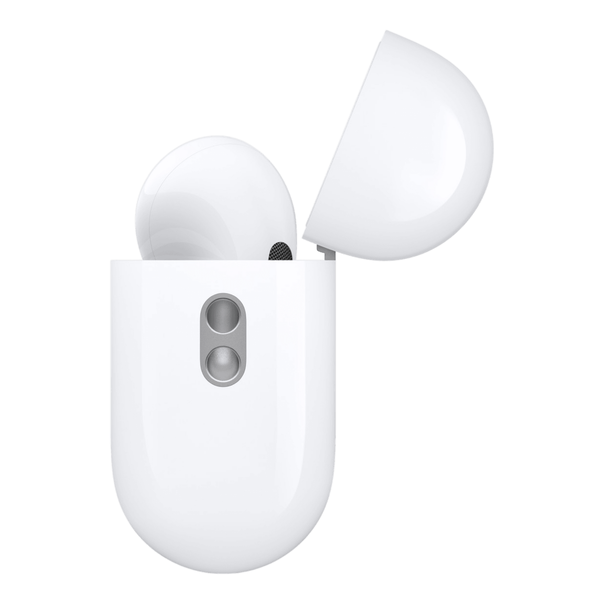 White AirPods Pro 2nd generation with MagSafe USB-C charging case open showing earbuds inside