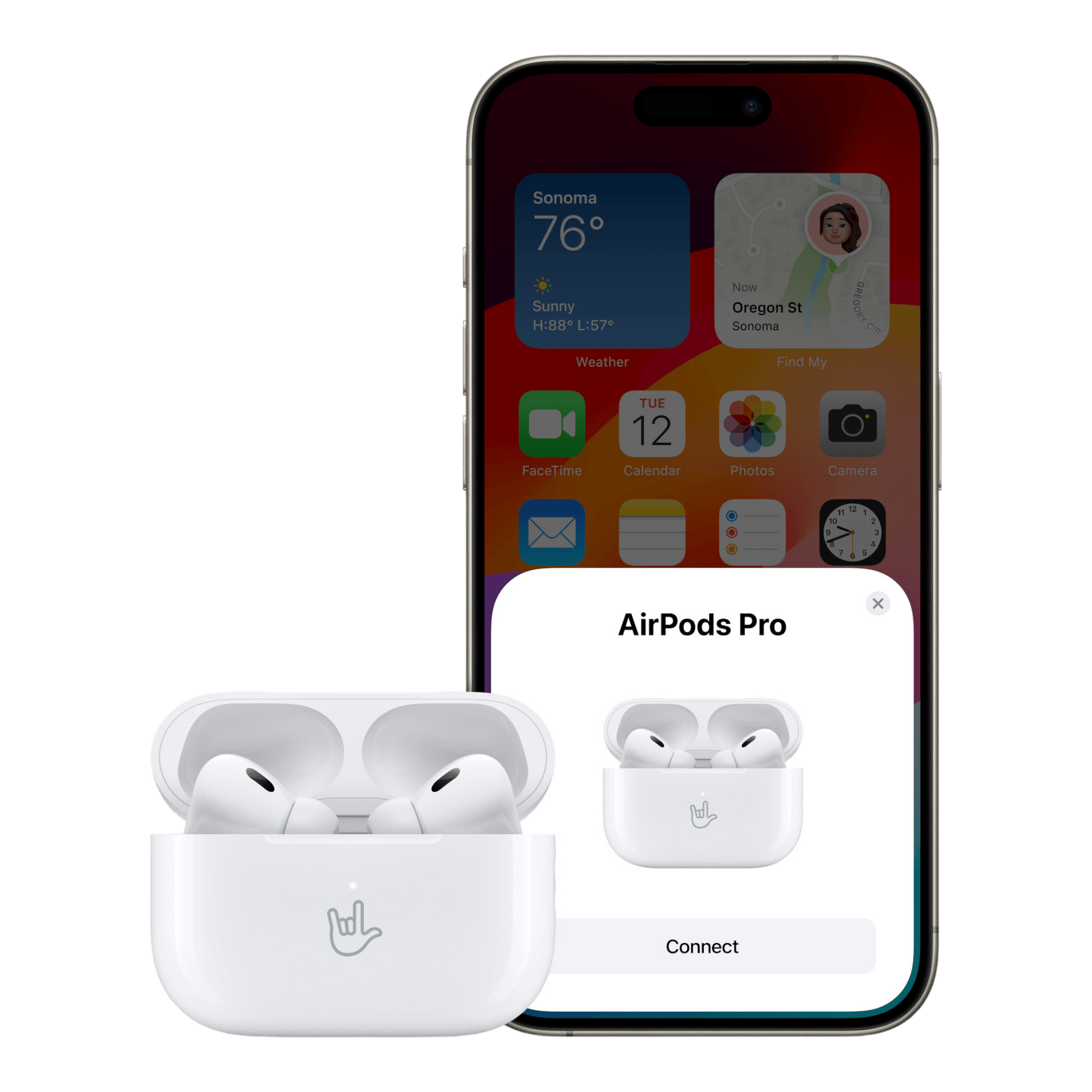 AirPods Pro 2nd generation with MagSafe Charging Case USB-C shown with iPhone displaying connection prompt.