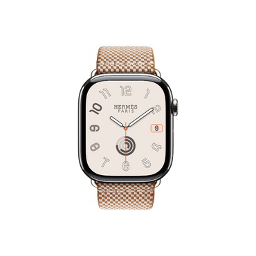Apple Watch Hermès Series 10 GPS + Cellular, 46mm Silver Titanium Case with Gold/Écru Toile H Single Tour, Onesize