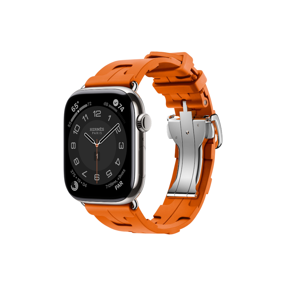 Apple Watch Hermès Series 10 GPS + Cellular, 46mm Silver Titanium Case with Orange Kilim Single Tour, Onesize