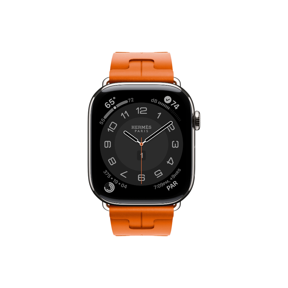 Apple Watch Hermès Series 10 GPS + Cellular, 46mm Silver Titanium Case with Orange Kilim Single Tour, Onesize