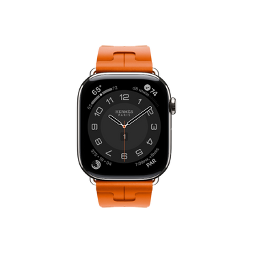 Apple Watch Hermès Series 10 GPS + Cellular, 46mm Silver Titanium Case with Orange Kilim Single Tour, Onesize