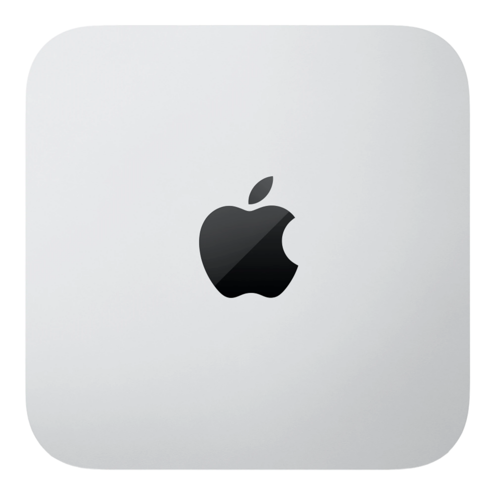 Top view of Apple Mac Mini M2 2023 with Apple logo on silver aluminum casing