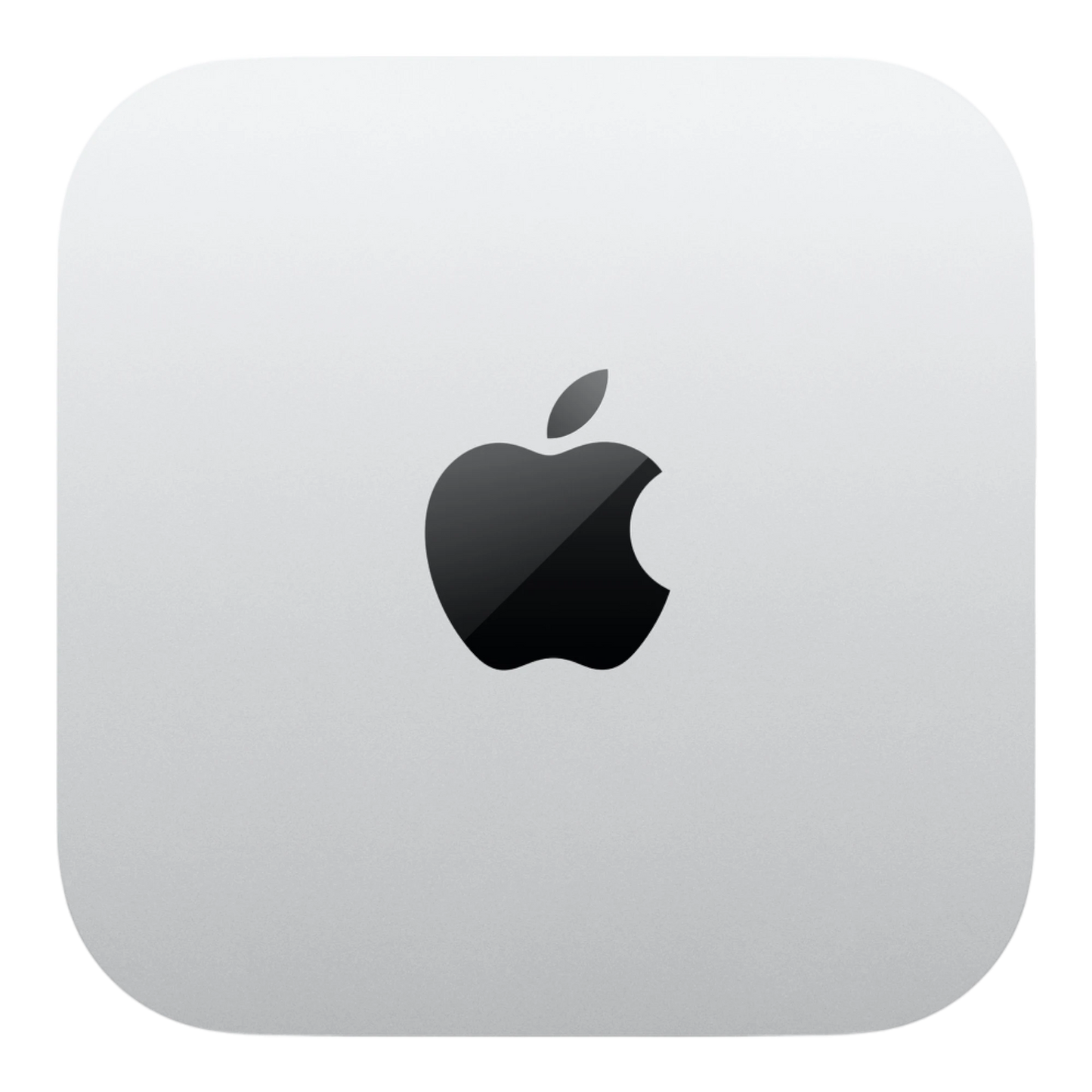 Top view of Apple Mac Mini 2024 with silver finish and black Apple logo