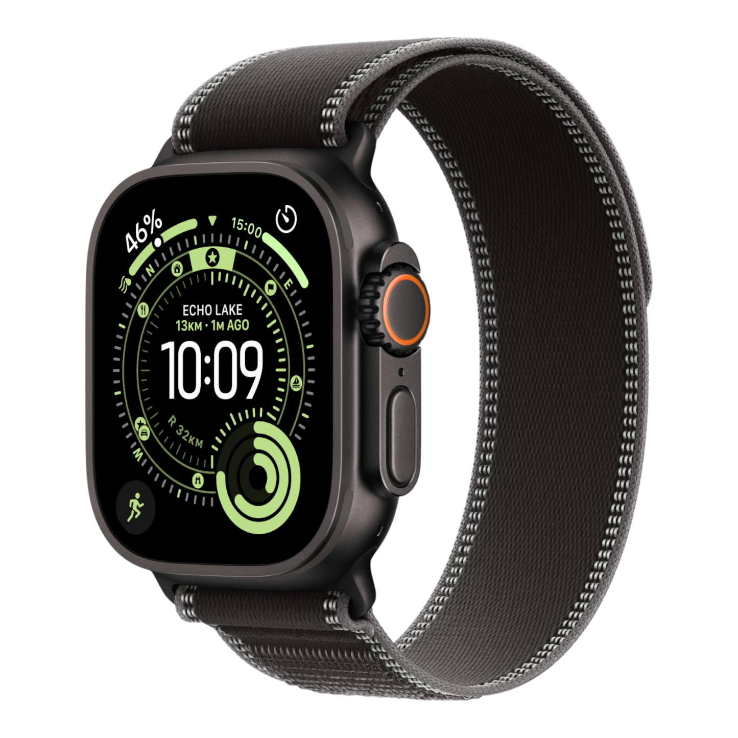 Apple Watch Ultra 3 GPS + Cellular, 49mm Black Titanium Case with Black/Charcoal Trail Loop - S/M