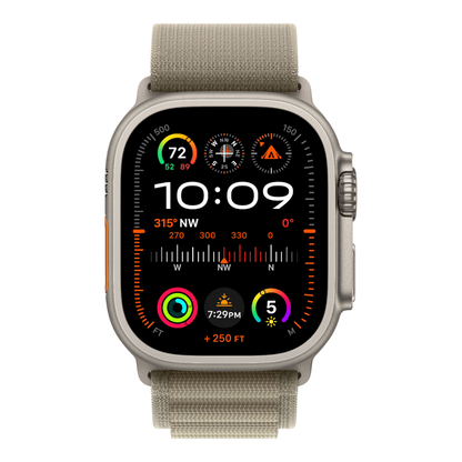 Apple Watch Ultra 2 GPS + Cellular, 49mm Titanium Case with Olive Alpine Loop - Small - alAsil