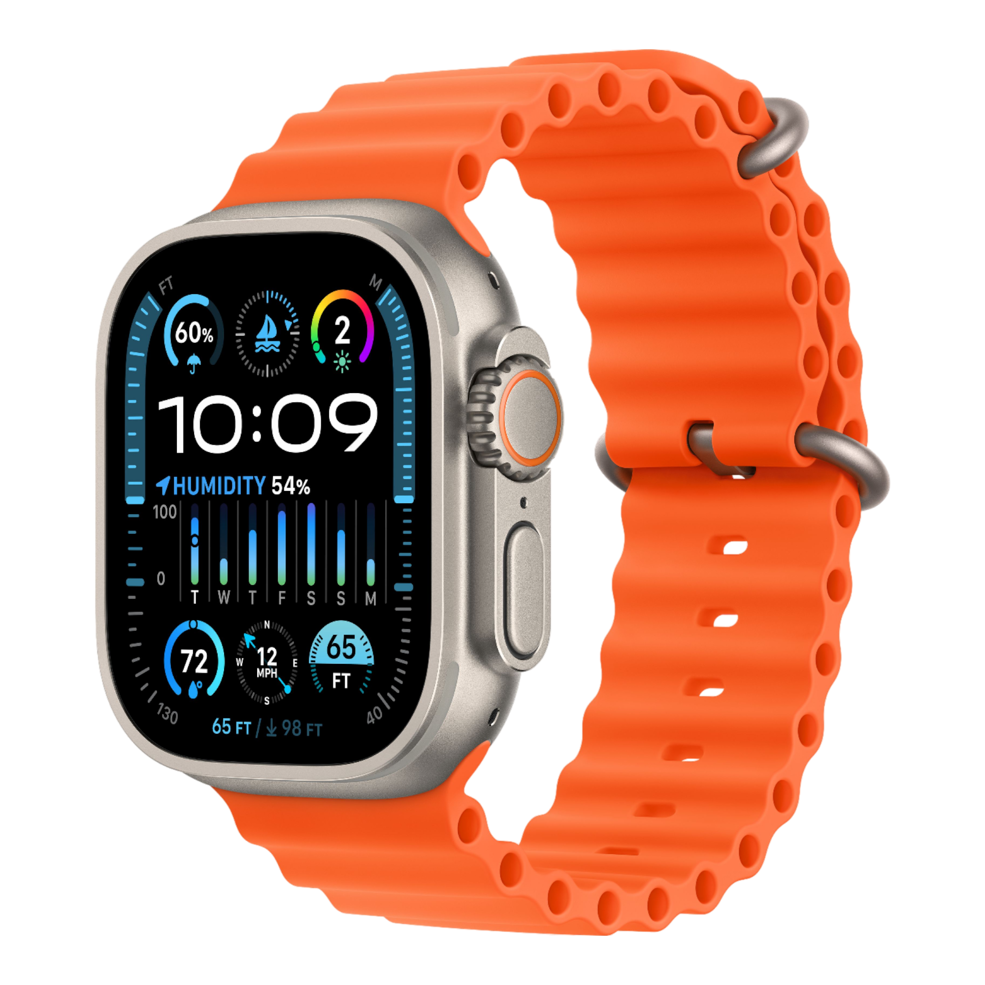 Apple Watch Ultra 2 GPS + Cellular, 49mm Titanium Case with Orange Ocean Band - alAsil