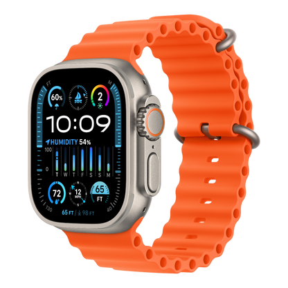 Apple Watch Ultra 2 GPS + Cellular, 49mm Titanium Case with Orange Ocean Band - alAsil