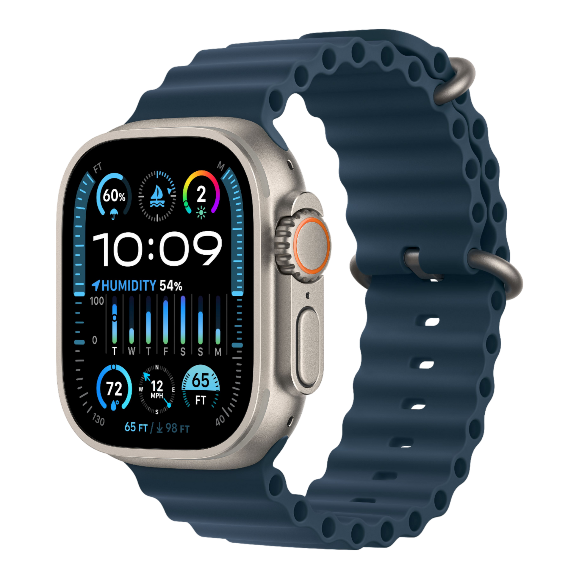 Apple Watch Ultra 2 GPS + Cellular, 49mm Titanium Case with Blue Ocean Band - alAsil
