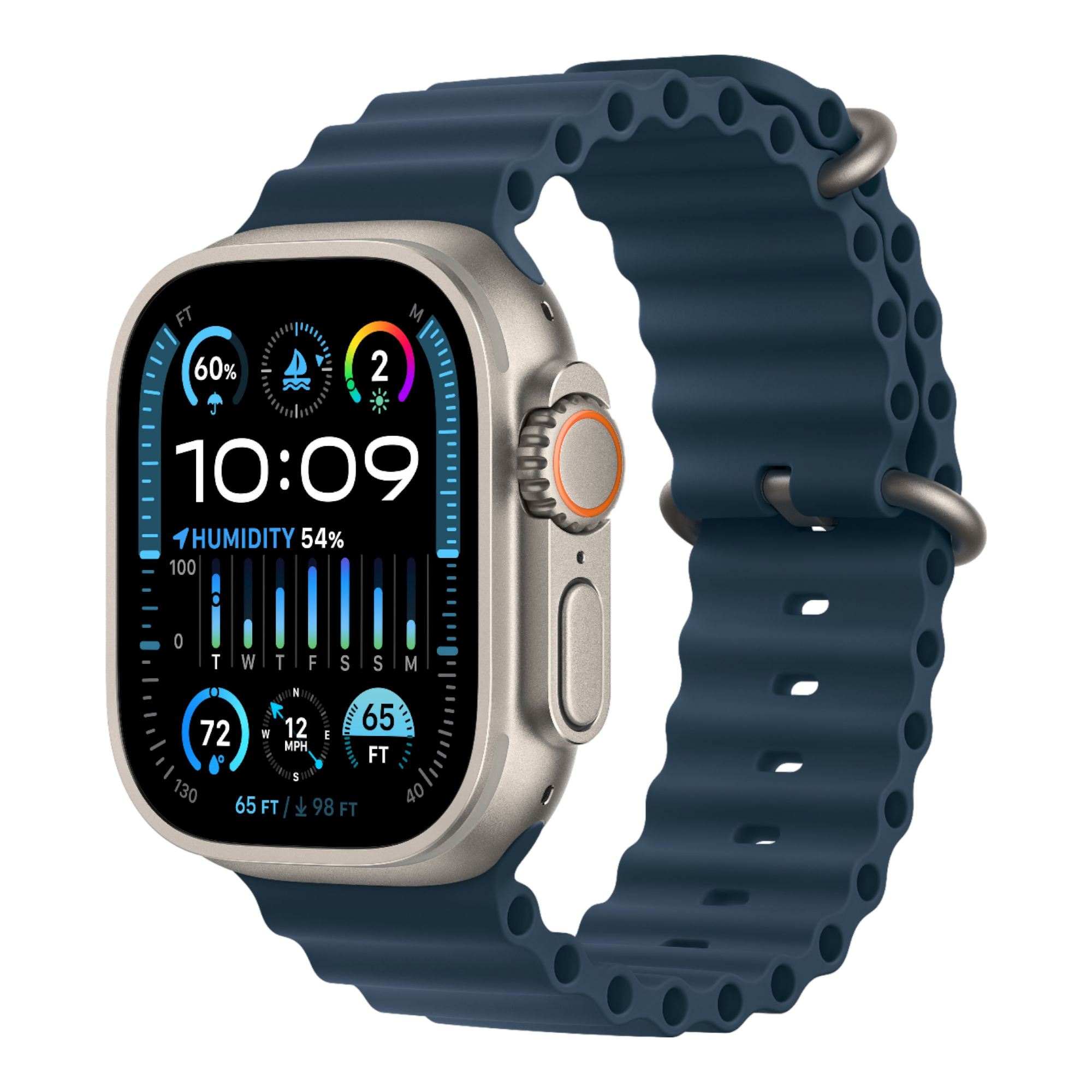 Apple Watch Ultra 2 GPS + Cellular, 49mm Titanium Case with Blue Ocean Band - alAsil