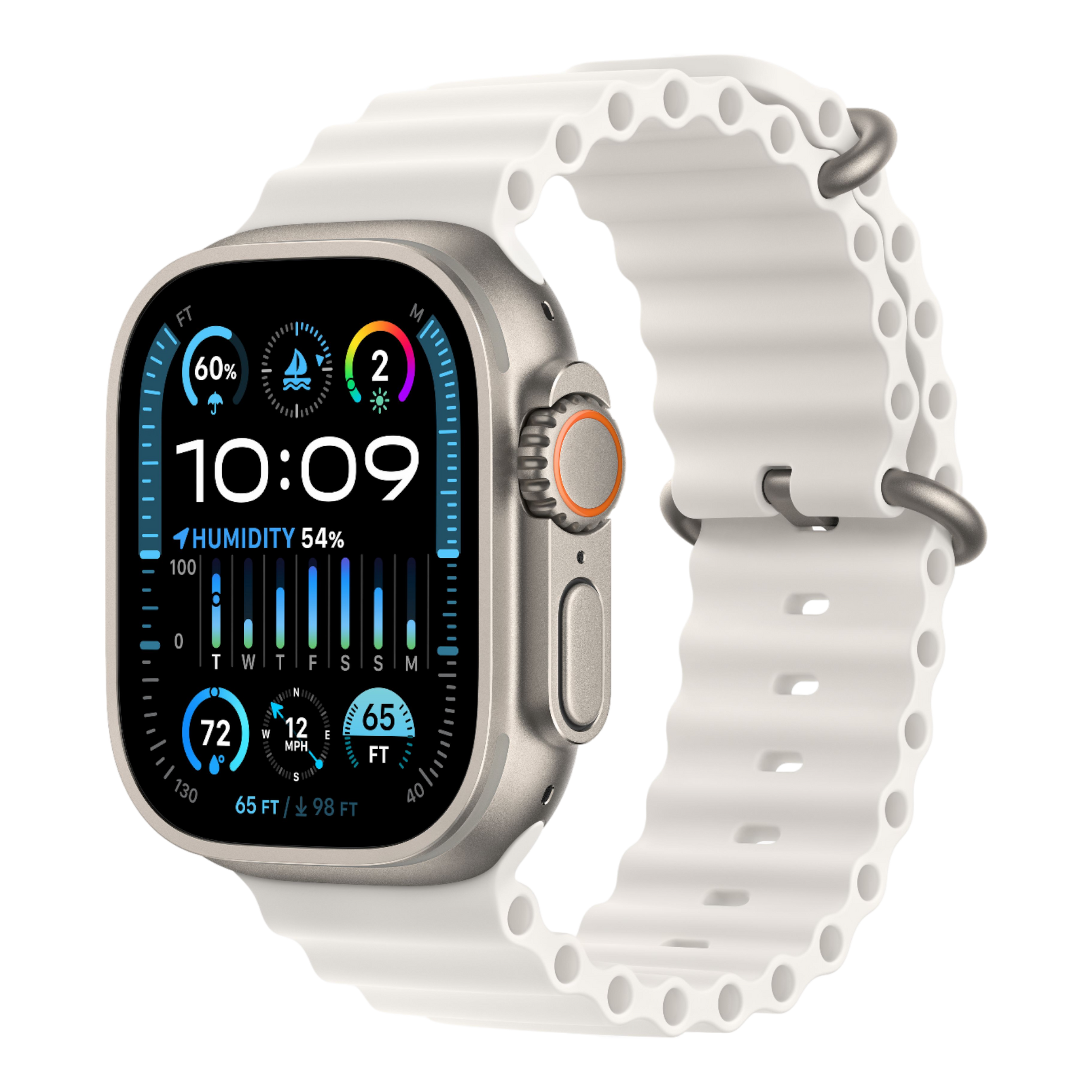 Apple Watch Ultra 2 GPS + Cellular, 49mm Titanium Case with White Ocean Band - alAsil