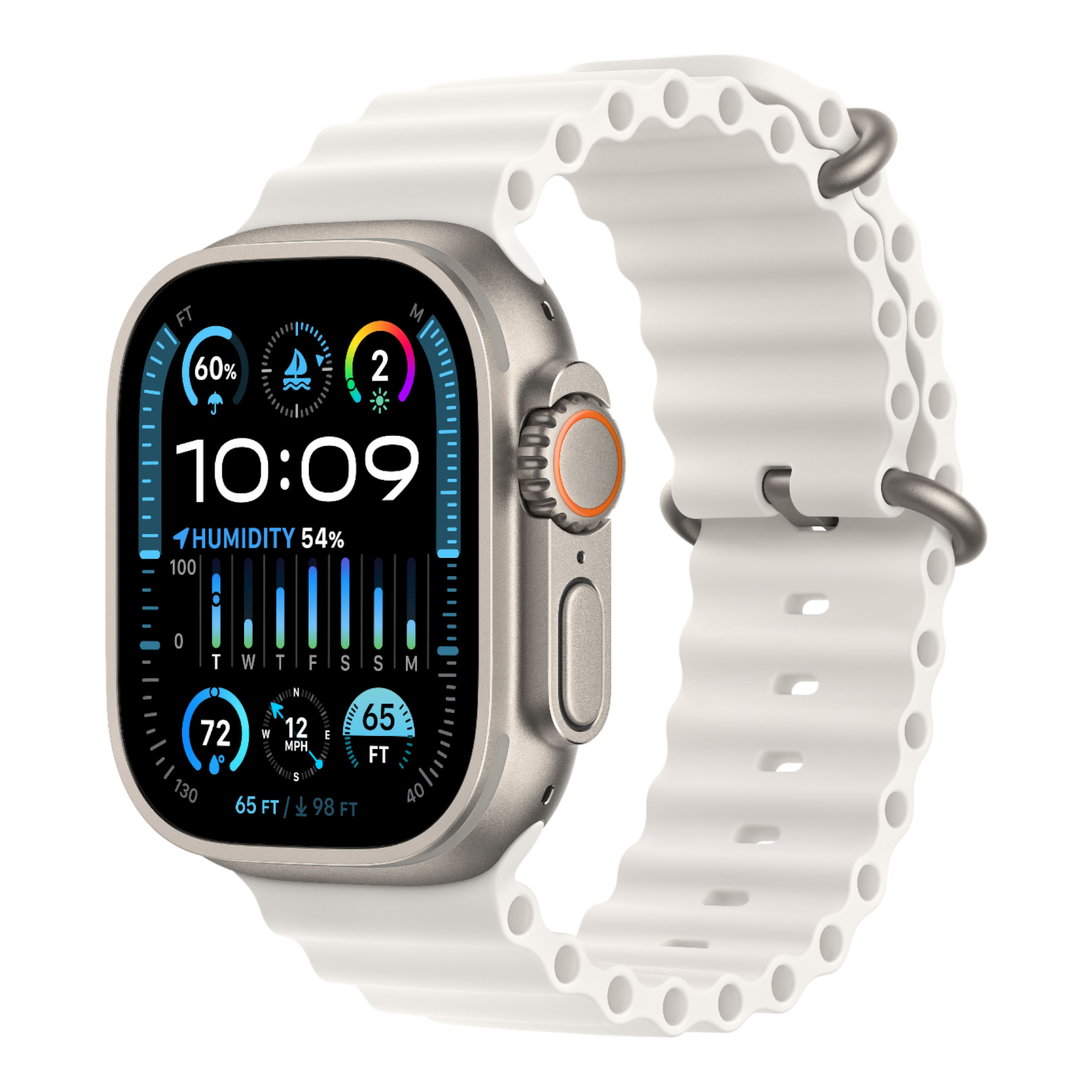Apple Watch Ultra 2 GPS + Cellular, 49mm Titanium Case with White Ocean Band - alAsil