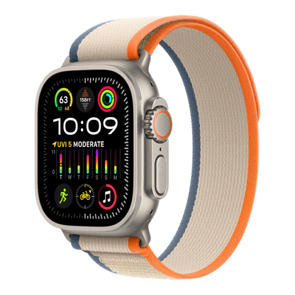 Apple Watch Ultra 2 GPS + Cellular, 49mm Titanium Case with Orange/Beige Trail Loop - S/M - alAsil