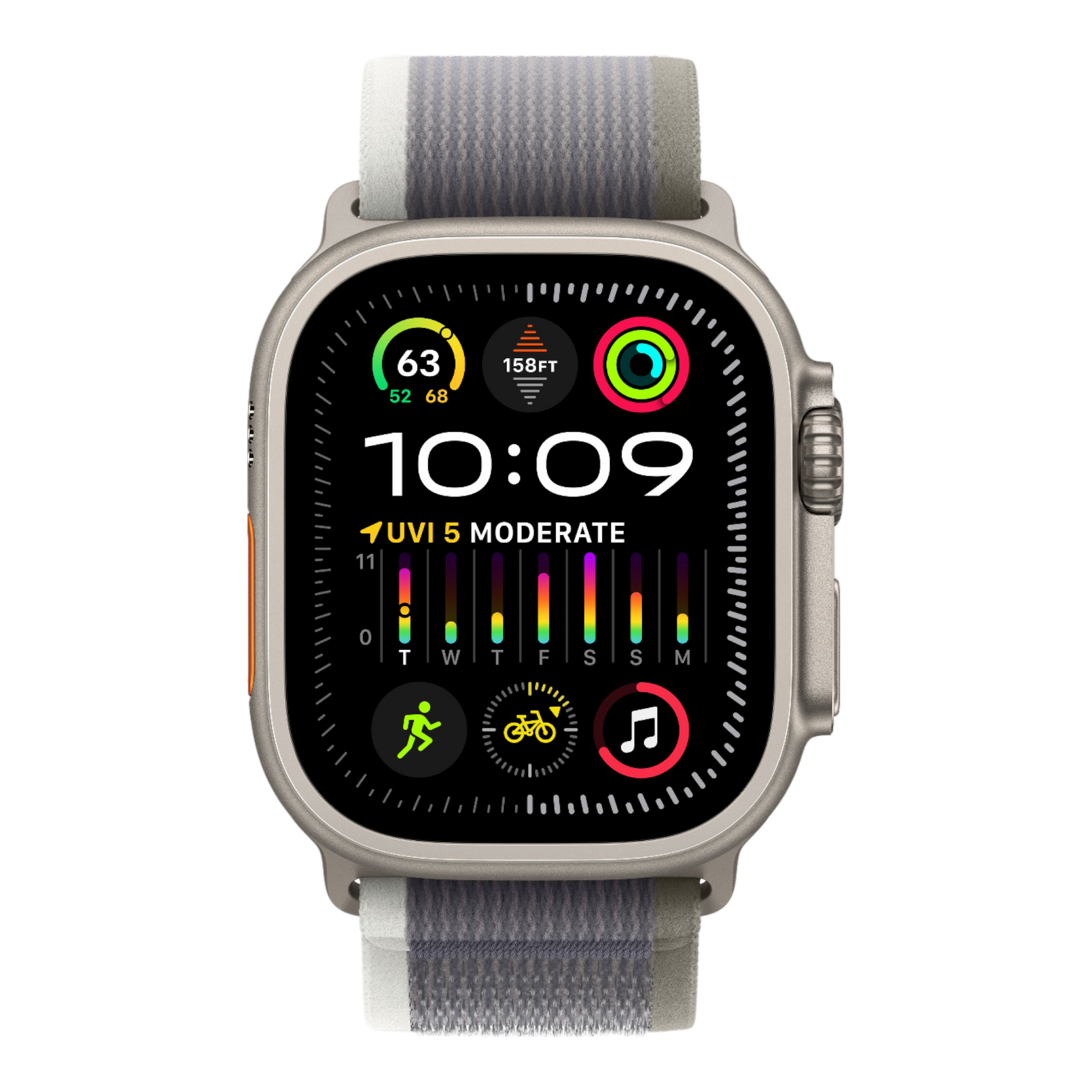 Apple Watch Ultra 2 GPS + Cellular, 49mm Titanium Case with Green/Gray Trail Loop - M/L - alAsil