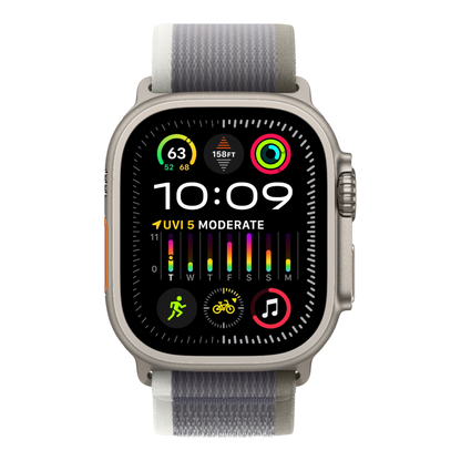 Apple Watch Ultra 2 GPS + Cellular, 49mm Titanium Case with Green/Gray Trail Loop - M/L - alAsil
