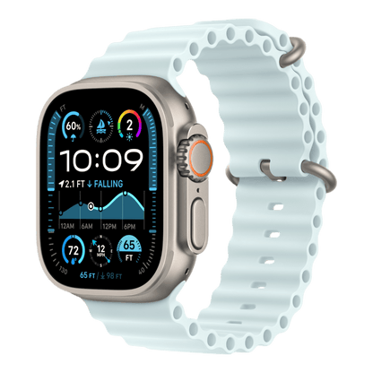 Apple Watch Ultra 2 GPS + Cellular, 49mm Natural Titanium Case with Ice Blue Ocean Band - alAsil