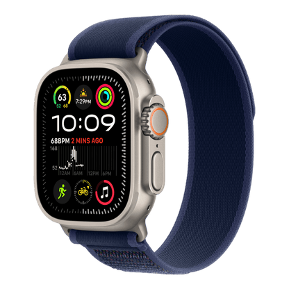 Apple Watch Ultra 2 GPS + Cellular, 49mm Natural Titanium Case with Blue Trail Loop - M/L - alAsil