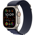 ساعة أبل ألترا 2 GPS + خلوية، هيكل من التيتانيوم الطبيعي 49 مم مع سوار أزرق داكن - متوسط