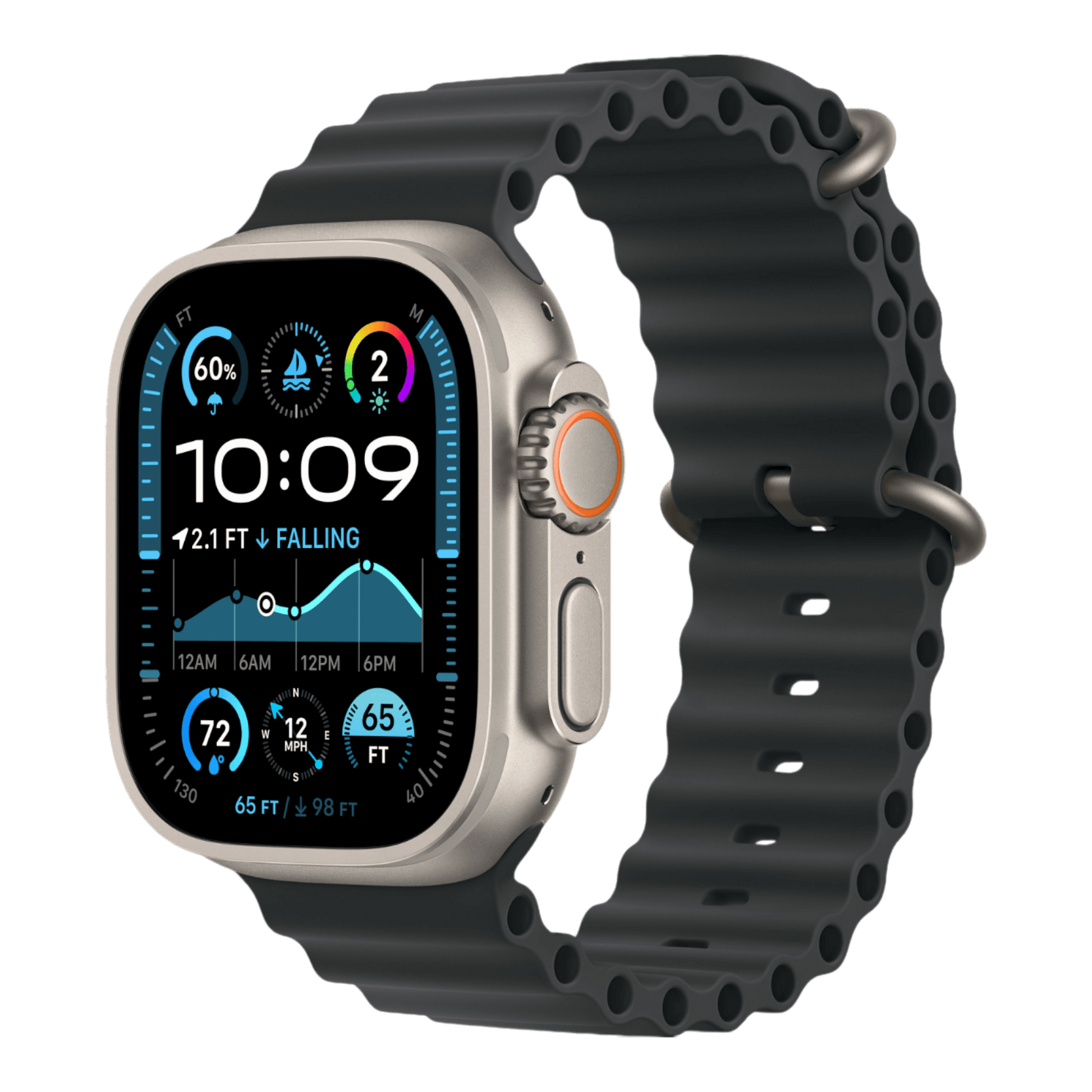 Apple Watch Ultra 2 GPS + Cellular, 49mm Natural Titanium Case with Black Ocean Band - alAsil