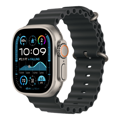 Apple Watch Ultra 2 GPS + Cellular, 49mm Natural Titanium Case with Black Ocean Band - alAsil